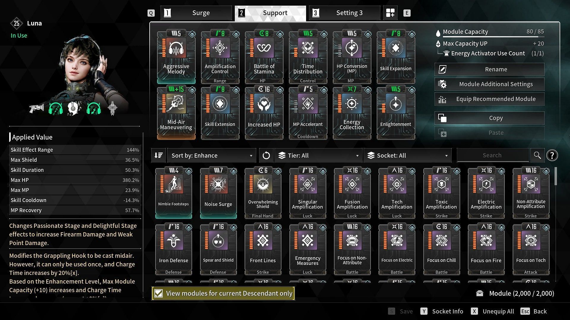 Support mod setup for Luna (Image via Nexon)